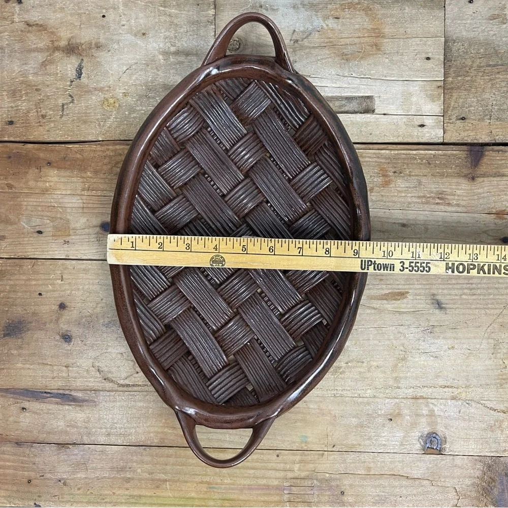 Parmentier Decors Woven Basketweave Ceramic Platter Vintage‎ Studio Pottery
